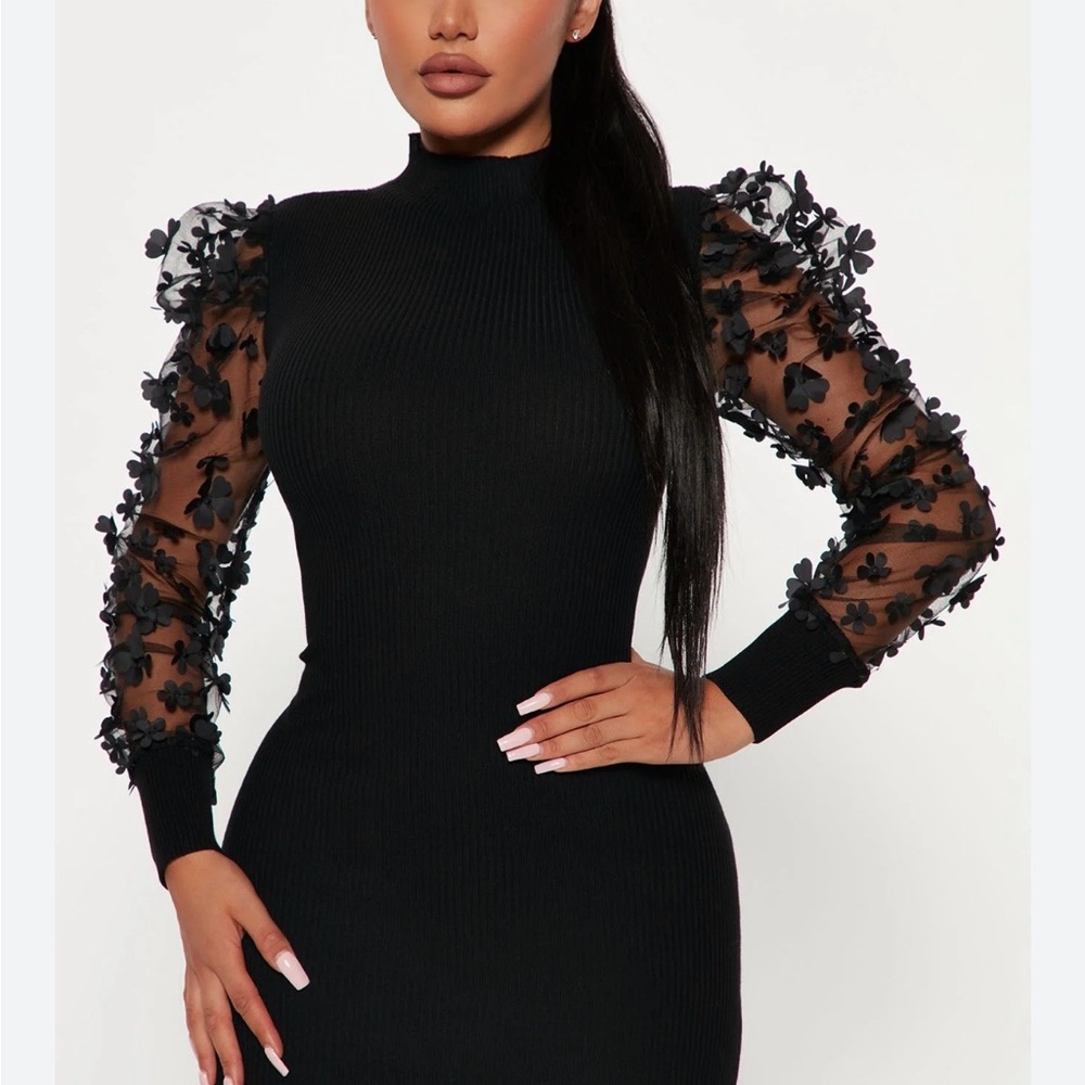 Fashion Nova Black Dress with Floral Accents